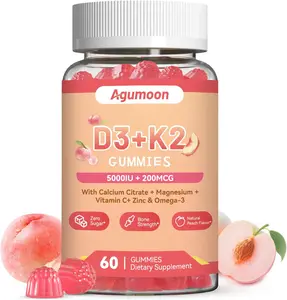 High Potency Vitamin D3 K2 Gummies 5000 IU 200mcg with Calcium Magnesium and Omega 3 for Maximum Absorption Bone Strength Muscle Support Teeth Health Daily Immune System Booster Dietary Vitamins for Men and Women Adults