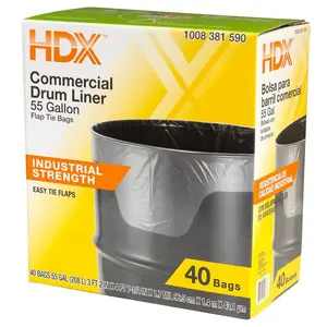 HDX 55 Gal. Clear Heavy-Duty Trash Bags Flap Tie Drum Liner (40-Count)