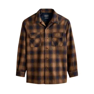 Pendleton Board Shirt Gold/Navy Blue Ombre 24' Fitted Long Sleeve Plaid Casual Minimalist Preppy Autumn Medium Length Wool Shirt, Fabric, Menswear