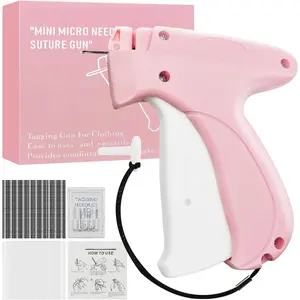Stitch Gun for Clothes,Handheld Stitch Gun Quick Clothing Fixer,Sewing Kit Includes 1,500 Black Fasteners & 1,500 White Fasteners & 6 Needles,Tagging Gun (Pink)