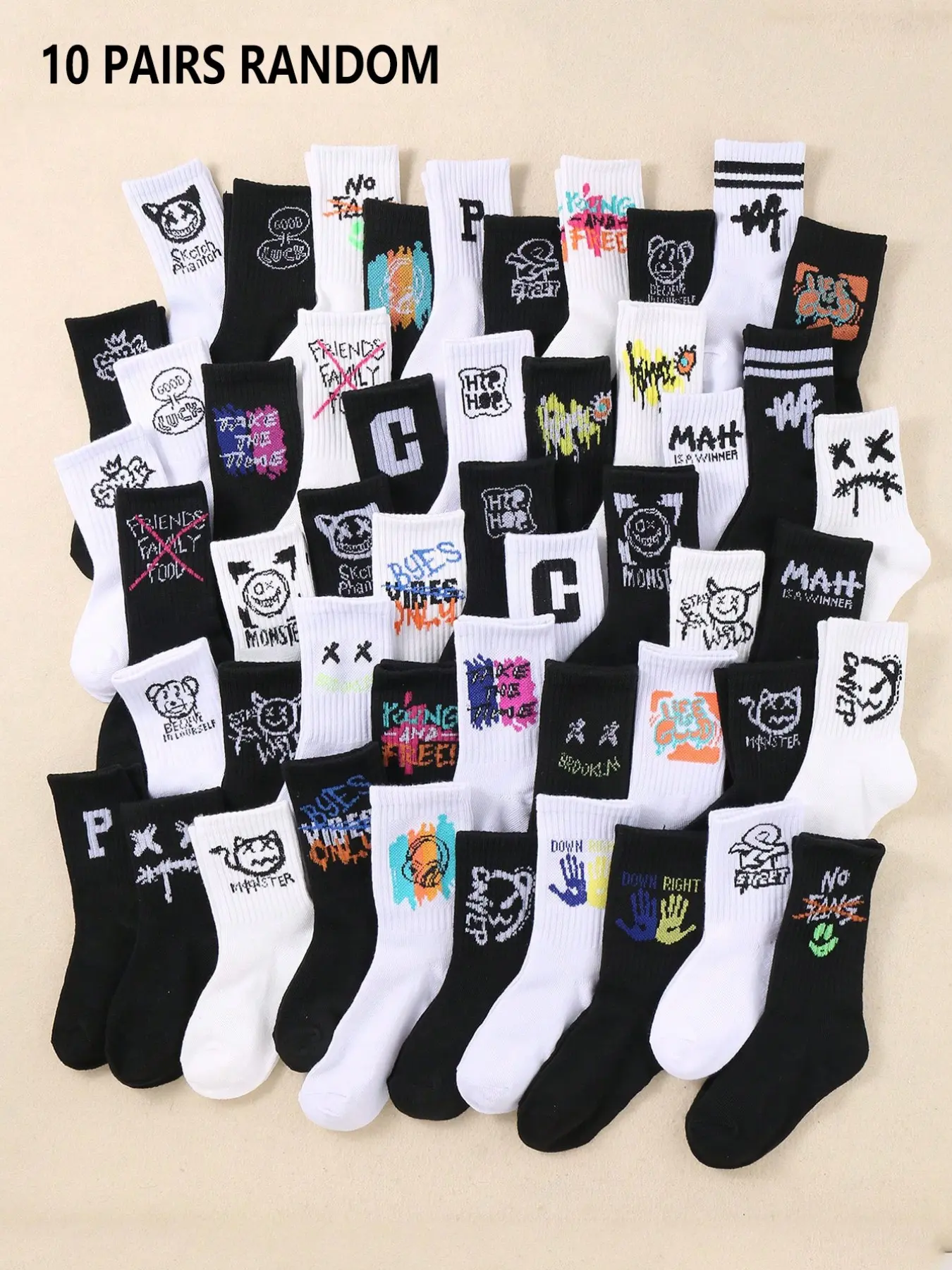 Men's Trendy Streetwear Basketball Socks, Graffiti Mid-Calf Socks, athletic running active socks, Slouch Socks, 1/3/5/10/15/20 Pairs Sock Packs, Versatile Sports Socks for Men, All Season Socks, Sweat Wicking Socks