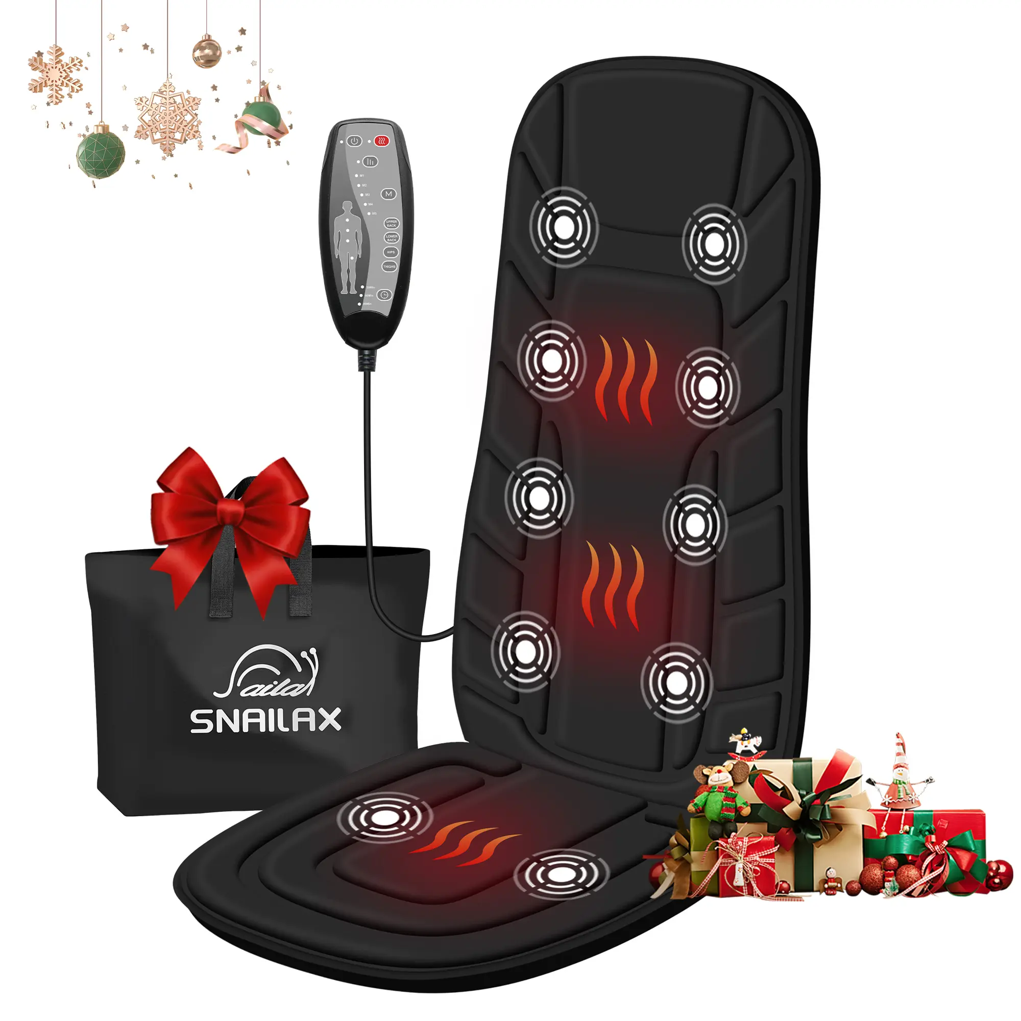 Snailax Heated Vibration Seat Cushion - 8-Motor Massage Pad with 5 Modes, Adjustable Relaxation Selfcare Office Chair Accessory with Intensity Settings & Storage, Gift for Adults