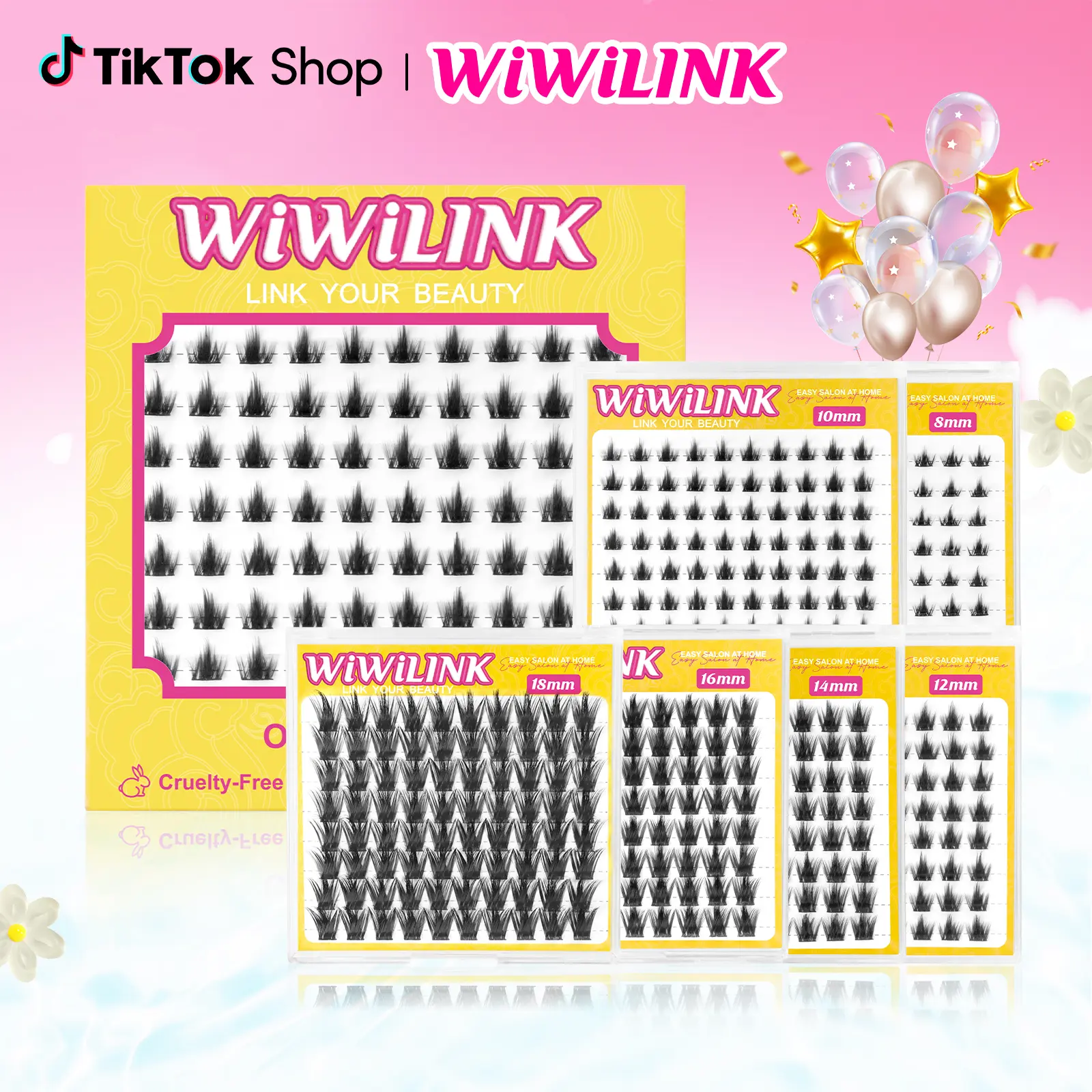 WIWILINK Professional California Sunset & Freya DIY Lash Extension Clusters - 8-18mm Ultra-Thin Transparent Band Volume Lashes, C/D Curl Anime Manga False Eyelashes, Natural Lightweight, Easy Apply (Single Length SKU, No Tools)