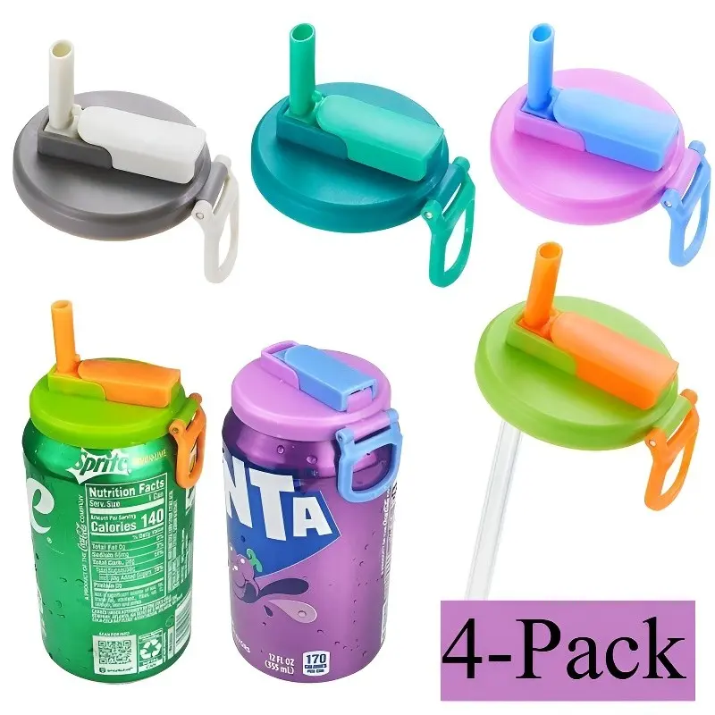 Happy-4/6/8-Pack BPA-Free Soda Can Lids with Straw - Reusable Sip Lids, Reusable Drinkware Covers, Lid Straw Set, for Seltzer, Juice & Beverage, Silicone Straws Included, Essential for families, traveling and picnics