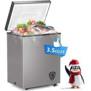 Chest Freezer, 3.5 Cu Ft Compact Deep Freezer with Low Noise & Energy Saving,  7 Gears Temperature Control, Grey
