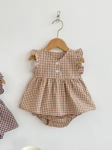 Summer Style Plaid Sleeveless Top, Girls' Bread Pants Set, 2-Piece for Kids, Casual Wear, Baby Clothes Girl, Baby Clothing