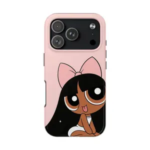Brown Powerpuff Girl Illustration Tough Phone Case | Pink Bow Cartoon Character
