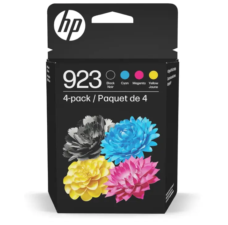 HP 923 Standard Capacity Ink Cartridges, 4-Pack Black/Cyan/Magenta/Yellow, Genuine HP Ink for Compatible OfficeJet Pro Printers, Color & Black Ink Replacement for Home Office, Documents & Everyday Printing