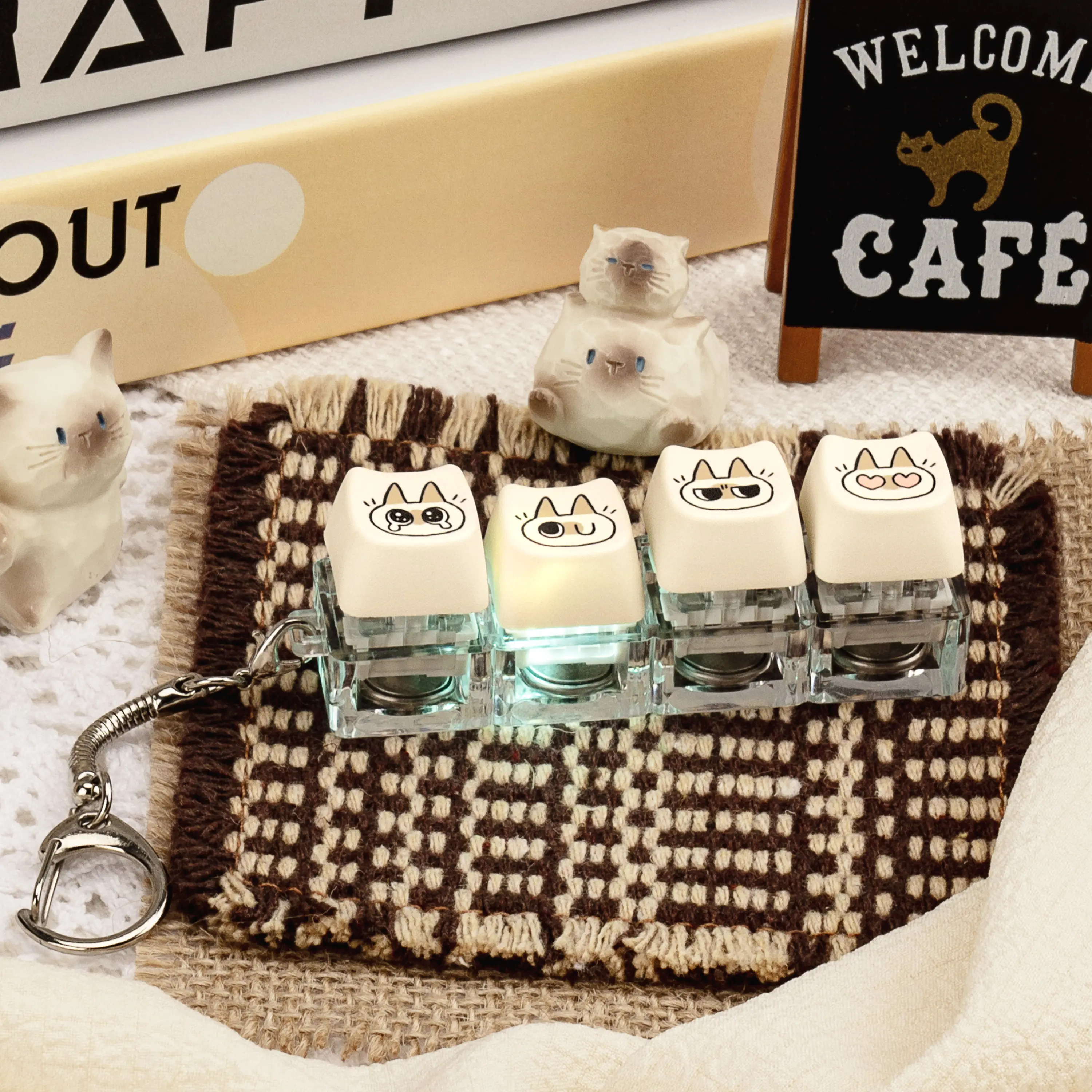 Cute Cat Fidget Keyboard Keychain | Silent Creamy Clicker Toy For Anxiety Relief, Focus Boost For Work & Travel Adults Stress Toy