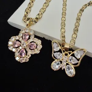 Clover Butterfly Necklace 14k Gold Plated Elegant Eternal Zirconia Crystal Design