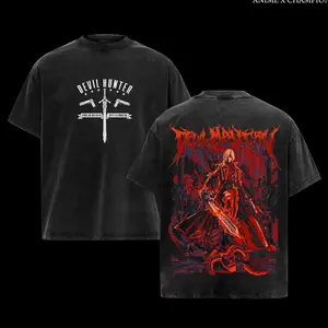 Devil May Cry Vergil & Dante Vintage Washed Oversized Tee | Iconic DMC Brothers Graphic T-Shirt | Retro Washed Streetwear For Action Game Fans | Soft Cotton Gamer Essential Q