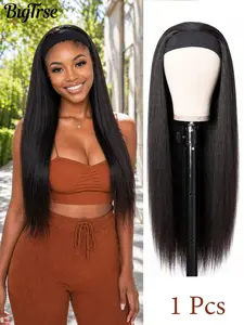 Long Hairband Wig 18 Inch Synthetic Straight Hairband Wig, Suitable for Women, Natural Wear No Glue, Daily Use Ice Silk Hairband Wig, Glueless Straight Wigs, Synthetic Material Wigs