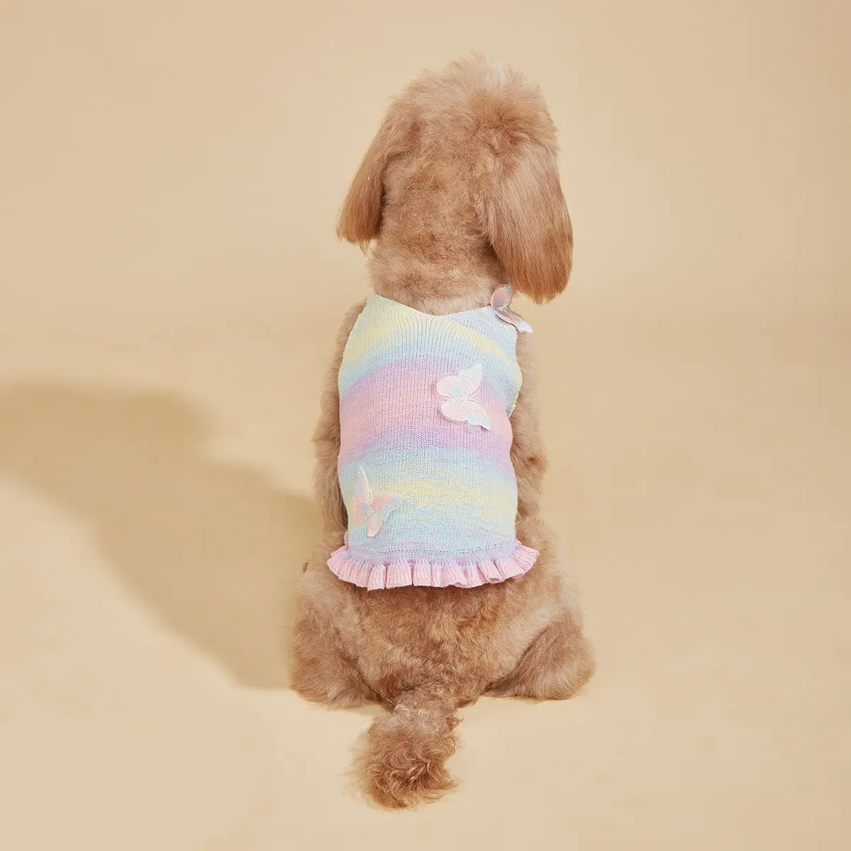 Pastel Rainbow Dog & Cat Knit Vest Dress, Butterfly & Ruffle Decor Pet Dress, Cute Clothing for Small Medium Dogs, Puppy Clothes, Puppy & Cats (Poodle/Kitten)