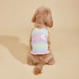 Pastel Rainbow Dog & Cat Knit Vest Dress, Butterfly & Ruffle Decor Pet Dress, Cute Clothing for Small Medium Dogs, Puppy & Cats (Poodle/Kitten)