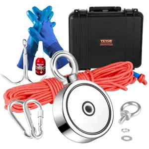 VEVOR Magnet Fishing Kit, TikTokShopBlackFriday, 1200lbs Pulling Force Double Sided Fishing Magnets, 2.95inch Diameter Magnet with Rope, Grappling Hook, Gloves, Waterproof Case, Threadlocker, Eye Bolt, for Fishing