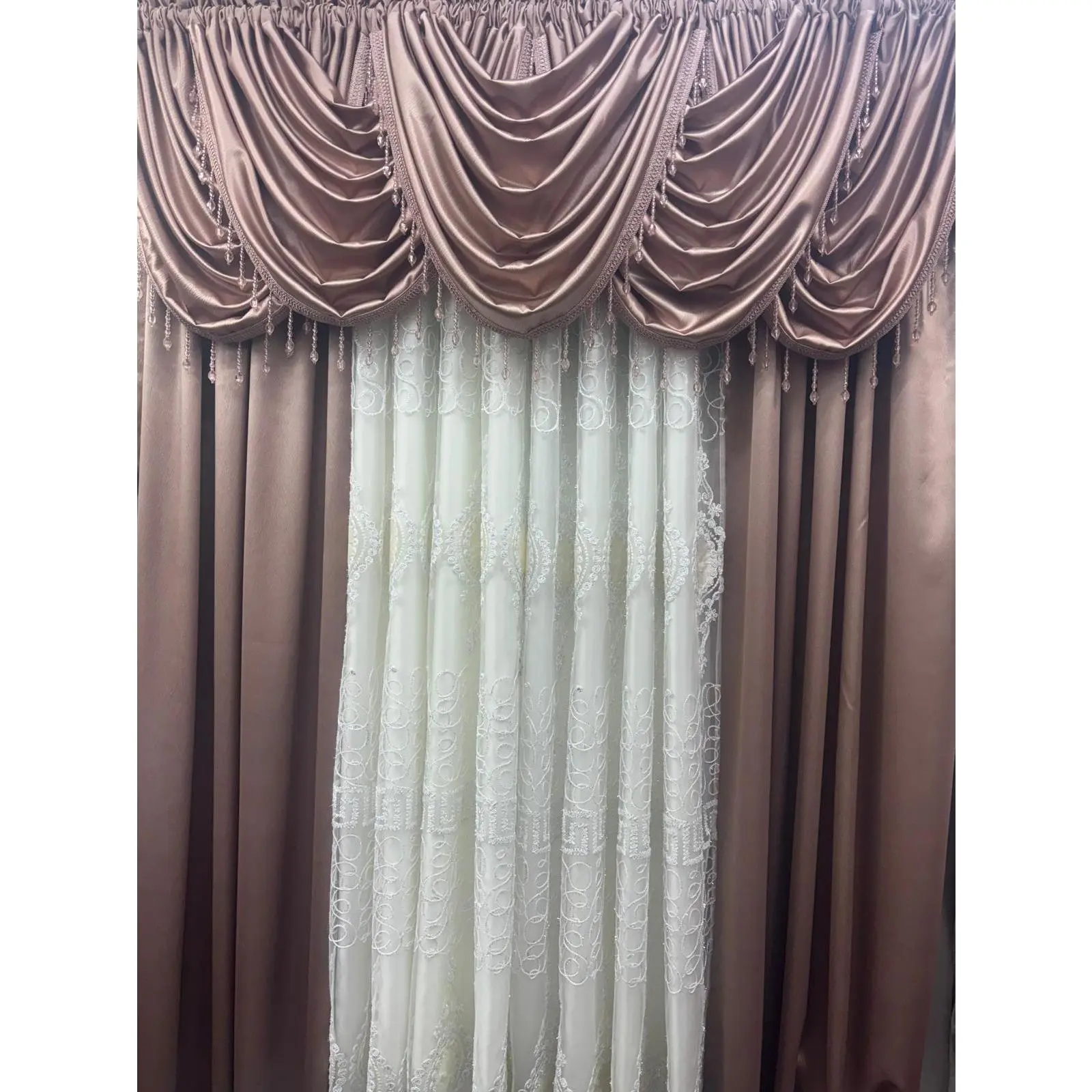Regency Blush 11-Piece Luxury Curtain Set with Veronica Center Panels