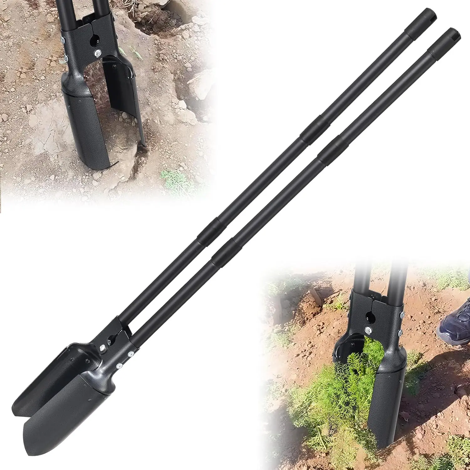Hole Digger Tool, Heavy Duty  Hole Digger with 55 Inch Handle, Dual   for Soil Plugging, Digging, Cultivating, Weeding, Manual  Hole Digging Tool Garden Shovel