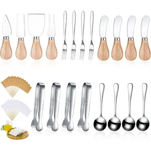 20 Pieces Charcuterie Board Accessories Spreader Knife Set Cheese Butter Spreader Knife Charcuterie Utensils with Wooden Handles Mini Serving Tongs Spoons Forks for Birthday Party Wedding Christmas,Silver,Textiles & Soft Furnishings