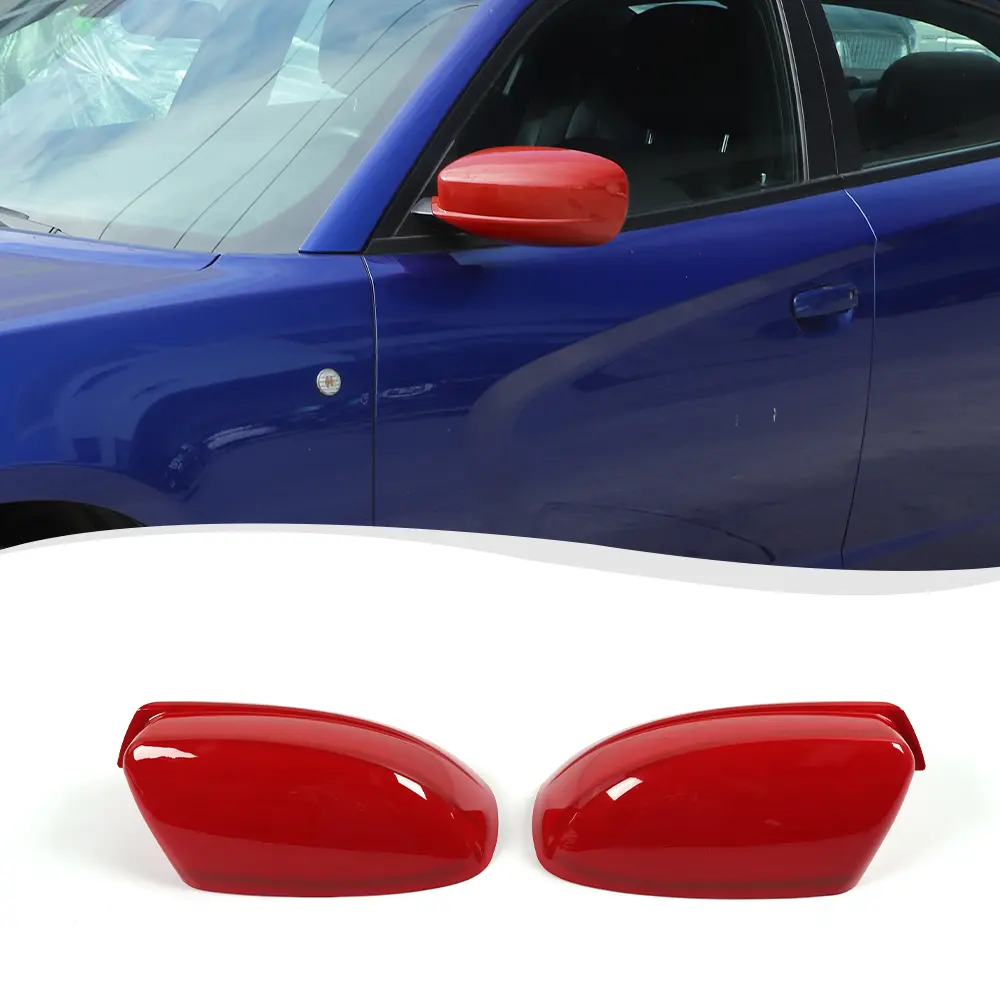 Automotive 2-Piece Red ABS Side Door Mirror Covers Shell Cap Trim Multipack for 2010+ Dodge Charger, High-Quality UV Coating, Laser-Cut, DIY Exterior Decoration, Accessories for Car, Father's Day Gift
