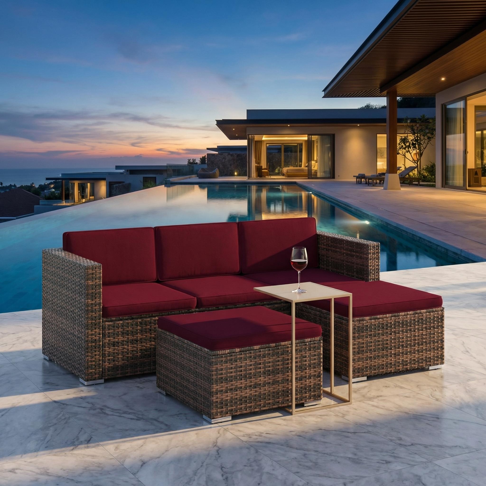 8-Piece Waterproof Outdoor Sofa Cushion Set | Burgundy Red, Weather-Resistant 8-Piece Waterproof Outdoor Sofa Cushion Set | Burgundy Red, Weather-Resistant