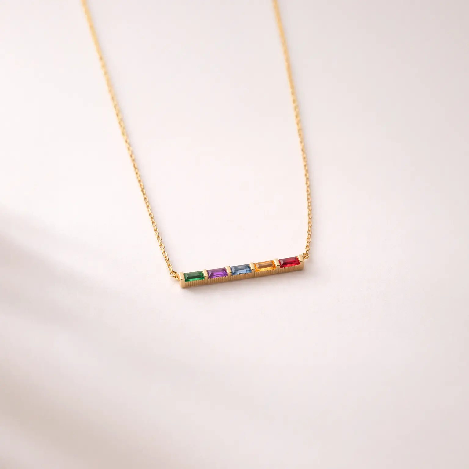 Multiple Birthstone Necklace, Family Birthstone Customized Necklace For Mom, Baguette Birthstone Pendant, Birthstone Personalized Pendant