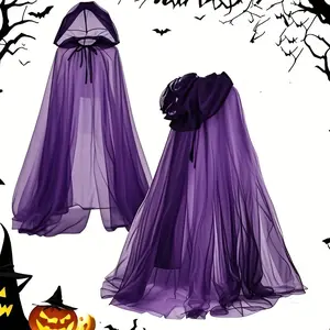 Unisex Adult Halloween Witch Cloak - Long, Breathable Mesh Clothes Accessory with Adjustable Hood, Sheer Panels, Back Bow Tie, Lightweight Comfort - for Horror Parties, Themed Events (No Batteries/Electronics), Accessories
