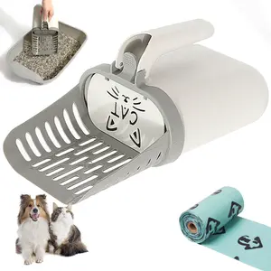 Litter scoop with holder, litter scoop refill bags with dispenser, large capacity cat scoop portable scoop