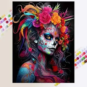 Flower & Skull Pattern DIY Diamond Arts Colorful Painting Kit, 1 Set 5D Handmade Art Crafts Handicraft, Wall Art Decor for Home