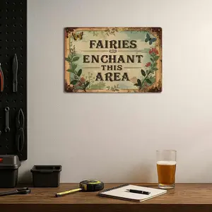 Fairies Enchant This Area Metal Sign 12x8 In Aluminum, Vintage Garden Tin Sign for Patio, Yard, Outdoor Decor, Retro Fairy Wall Art for Garden Lover, 12x8 Inch Aluminum Plaque