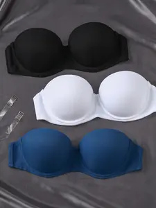 Women's Half Cup Comfortable Push-Up Bra, Strapless Backless Versatile Bra with Steel Ring, Suitable for Dates, All Seasons