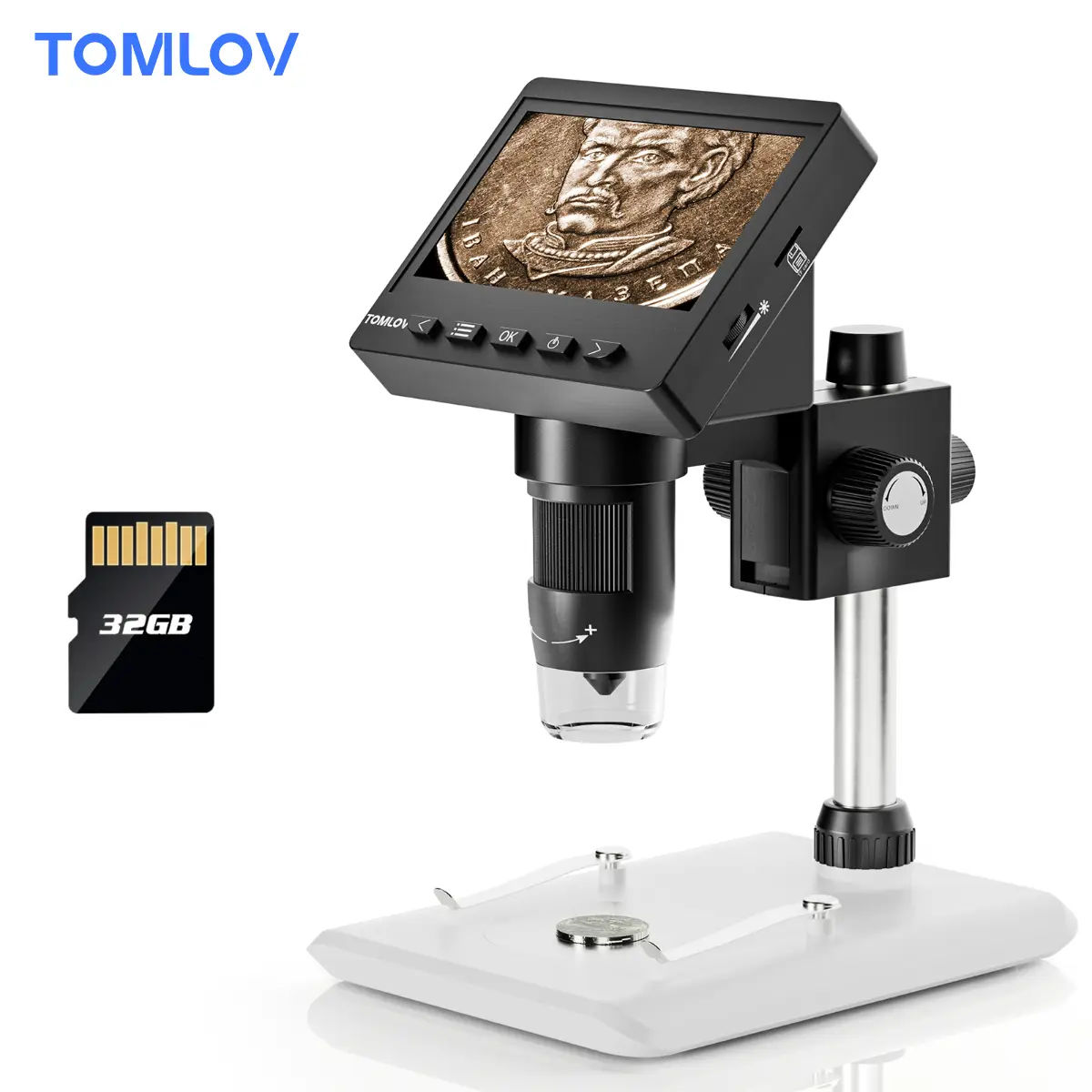TOMLOV DM4S Digital Microscope DM4W Coin Microscope with Weighing Scale | 4.3" LCD Adult Scope, IPS Screen, 1000x Magnification, with 8 LEDs, PC View,