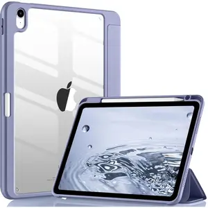 Compatible with iPad Air 11 Inch Case (M3/M2) 2025/2024 , for iPad Air 7th/6th/5th/4th Generation Case, 11/10.9 Inch with Pencil Holder, Slim Cover with Clear  Shell, Blue Gray