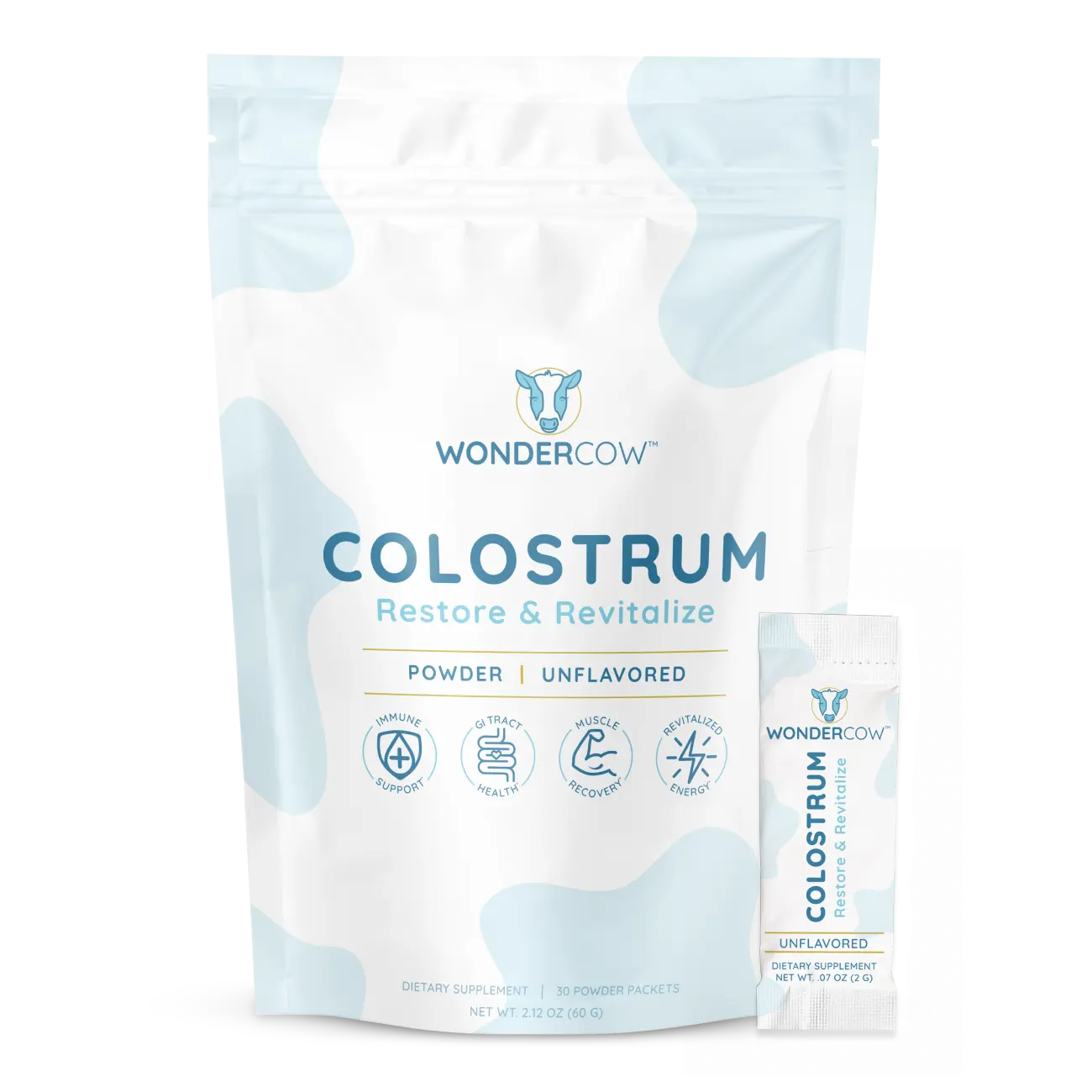 Unflavored Single Serve Packets, Pure Bovine Colostrum, Gut Health, Immune Support, 2,000mg whole colostrum per serving