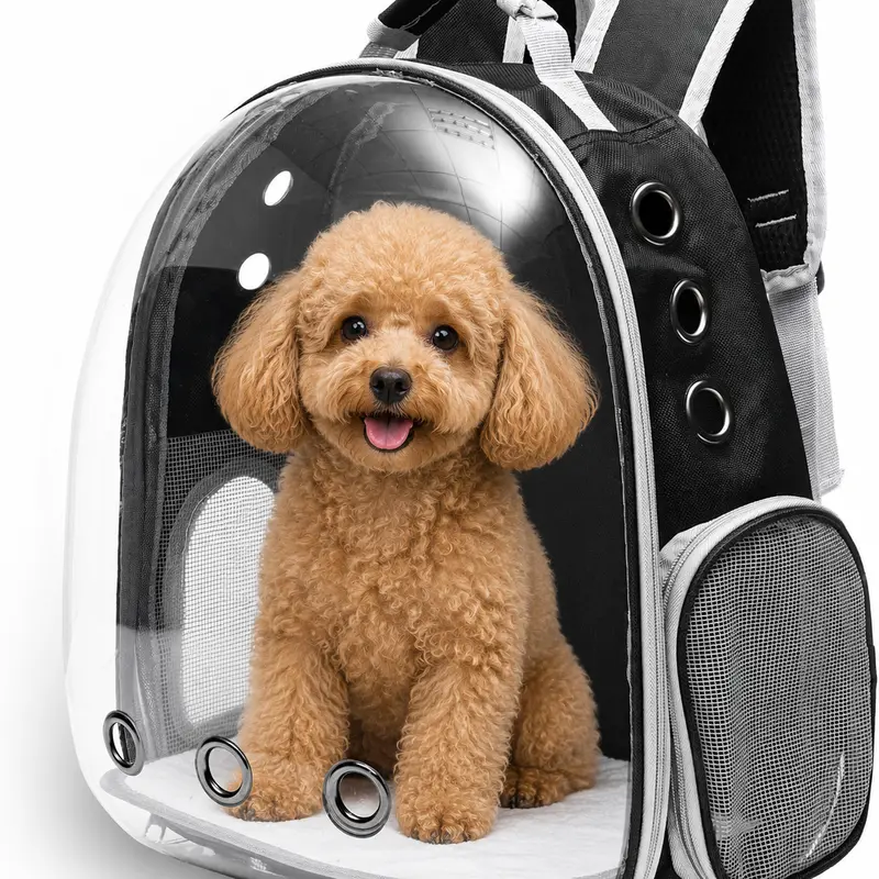 Transparent Space Capsule Pet Backpack with multi air holes breathable design, padded shoulder strap portable cat dog carrier bag, ideal for walking hiking vet trips for small medium cats and puppies