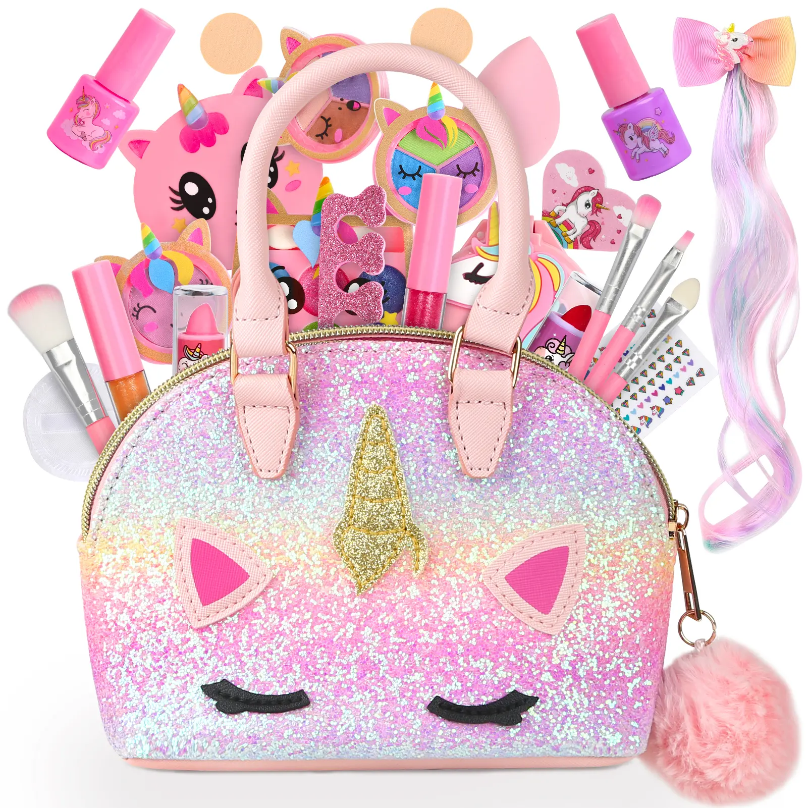 Dreamon Kids Make Up Pretend Play Sets for Girls, Washable and Safe Makeup Toys Kit,  Gift Set for Little Girls, #SummerVibes
