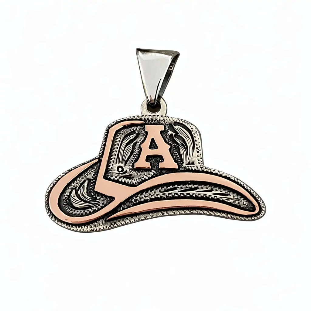 Custom Cowboy Hat Necklace. Hand Engraved w/ Copper Initials | Western Jewelry