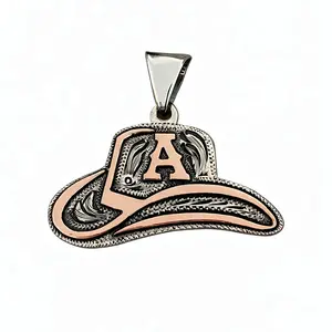 Custom Cowboy Hat Necklace. Hand Engraved w/ Copper Initials | Western Jewelry