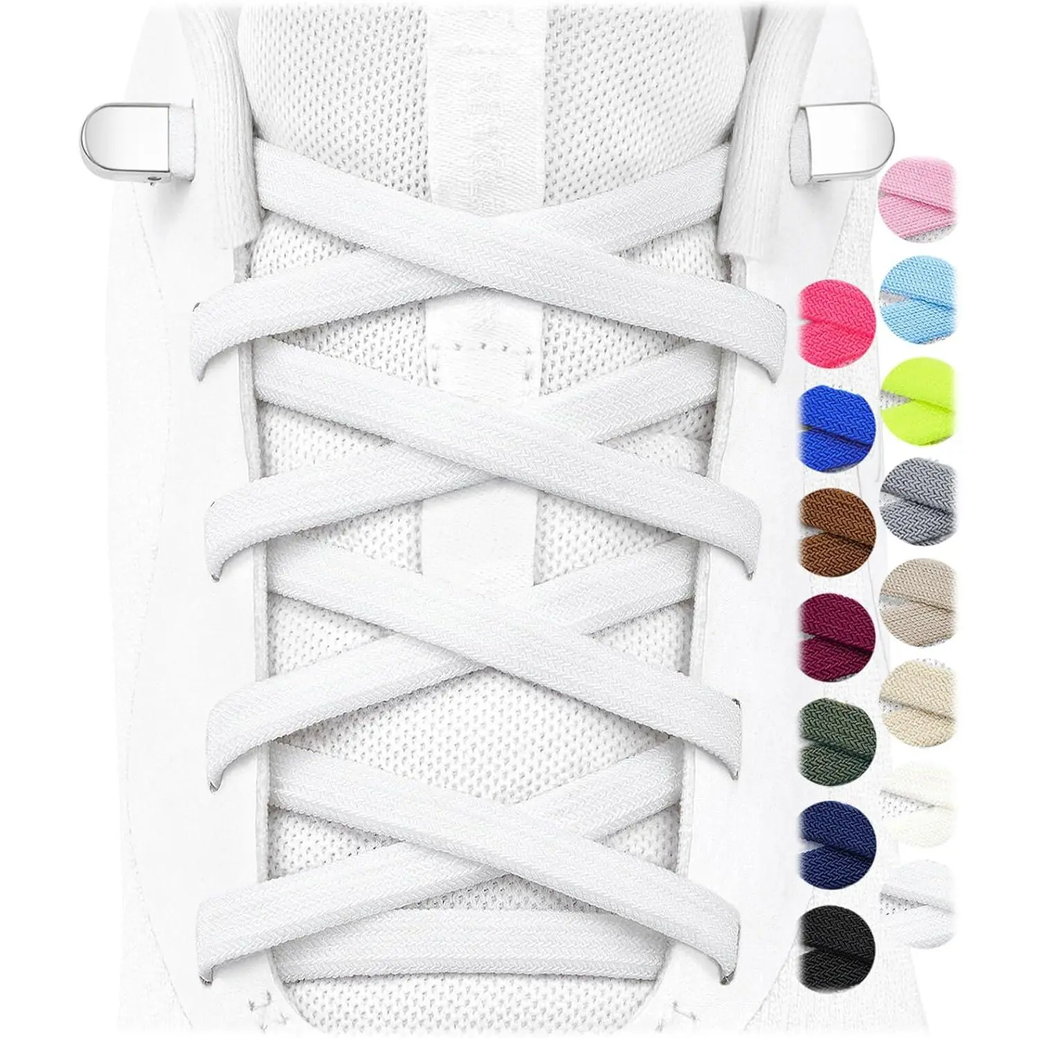 Stretchy No-Tie Shoe Laces (2 Pairs) - Flat Casual Footwear Laces with Metal Buckles for Toddlers & Adults, Sneakers Compatible, Hot Pink, Gray, Shoe Laces For Sneakers No Tie, Stretchy Shoelaces