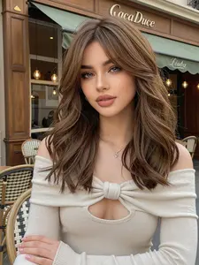 Medium Wavy Lob Wig with Bangs, Heat Resistant Synthetic Hair, Curly Medium Length Wig, All Seasons Wearable, Wavy Synthetic Wigs