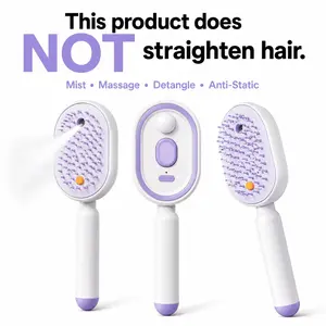 [Not Straightened]Electric Spray Air Cushion Hair Brush, Scalp Massager with Self-Cleaning, Anti-Tangle & Anti-Static, Volumizing Brush for Dry Frizzy Hair Care, No Essential Oil Included