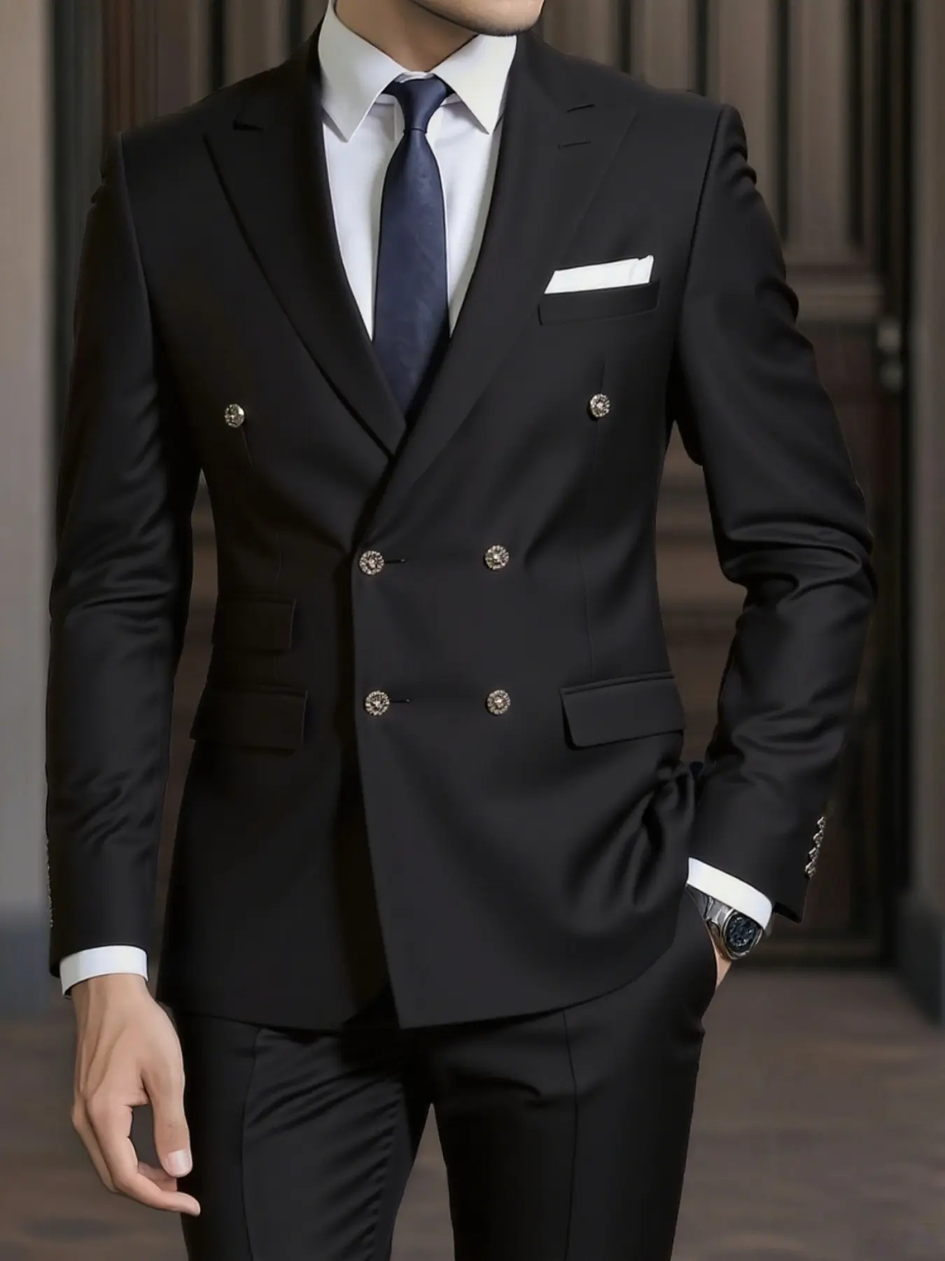 Men's Slim-Fit 2pcs Wedding & Business Suit Set - Notable Solid Color Long Sleeve Jacket & Trousers, Collar Dress Pants, Groomsmen Attire, Formal Party or Corporate Events, Tailored for Weddings, High-Quality Matching Suit Set, Formal Wear