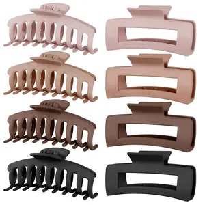 Hair Claw Clips for Women-Neutral Large Claw Clip for Thin Thick Curly Hair 90's Strong Hold 4.33 Inch Nonslip Matte Jumbo Hair Clips (8 Pcs)