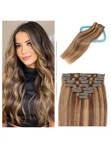 Clip in Hair Extensions Real Human Hair, Glueless Human Hair, 100% Remy Human Hair Clip in Extensions for Women, Invisible Straight Seamless Clip ins Hair Extensions 8pcs Double Weft Natural Black, Honey Blonde