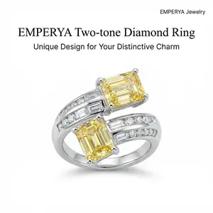 EMPERYA Rare Yellow Toi et Moi Ring  Luxury Emerald Cut Diamond Simulation, Double Solitaire Two-Tone Jewelry, High-End Anniversary Gift for Her