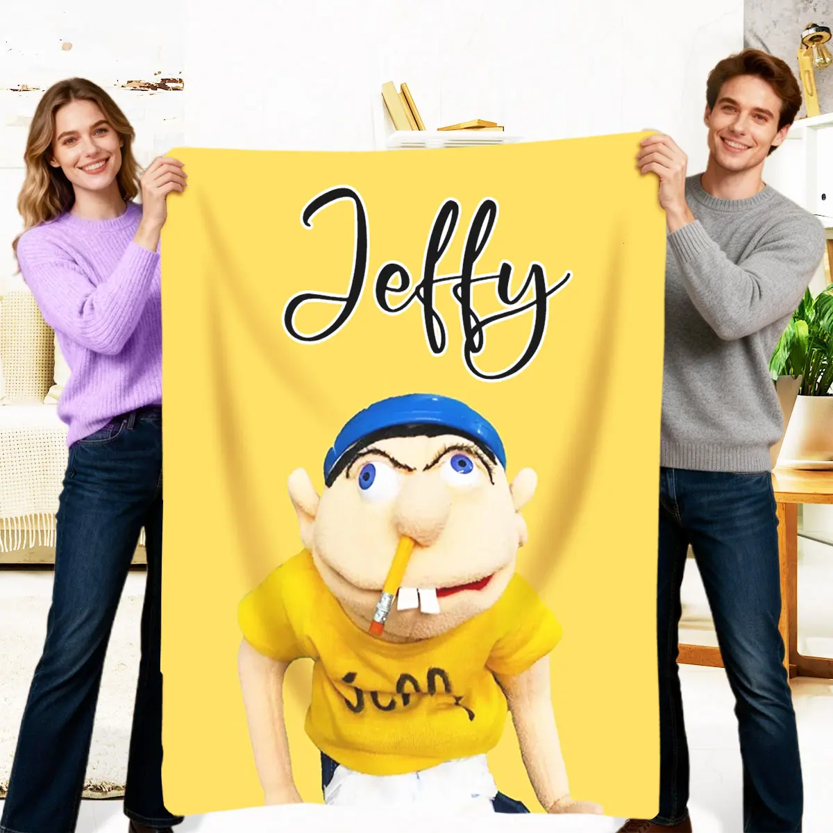 Jeffy-Themed Flannel Blanket - Portable, Lightweight, Multifunctional, Soft, Fun Decorative Throw for Sofas, Beds, Living Room Decor