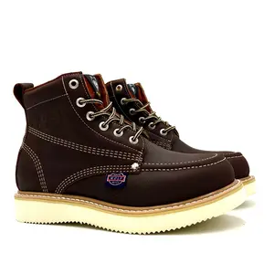 White Wolf Grizzly Brown Classic Moc Toe Work Boots Wedge Goodyear Welt Sole Slip Resistant Shock Absorbent WW-965 Walking Shoes Footwear