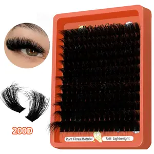 Thick Lash Clusters 14-24mm Long 200D Cluster Eyelash Extensions Waterproof Volume Eyelash Clusters 192Pcs Individual Lashes Soft Wispy False Eyelashes DIY Lash Extension