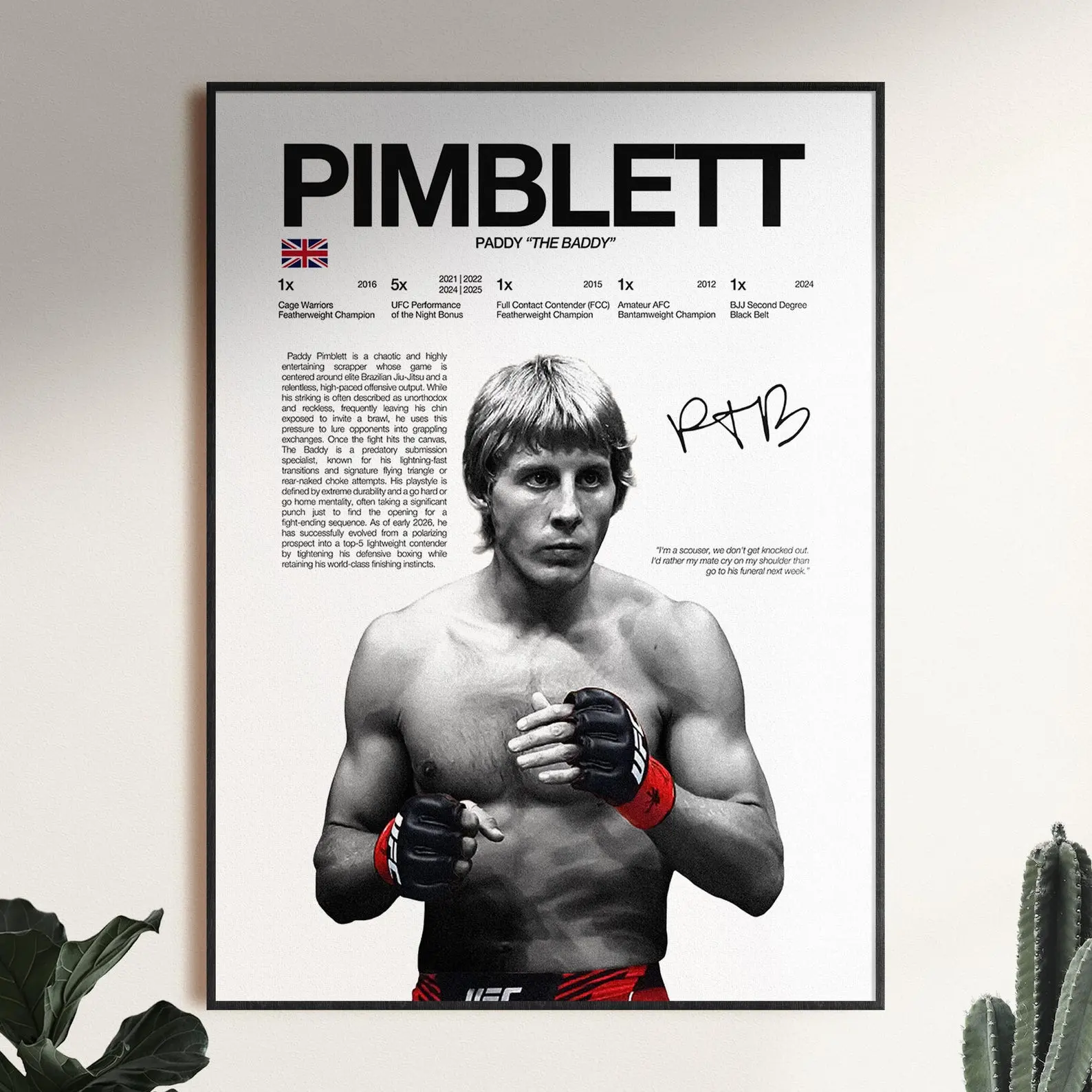 Paddy Pimblett Poster, UFC Wall Print, MMA Wall Print, Fighter Poster, Gym Poster, UFC Fan Room Decor, Gift for Him, ufc Champion