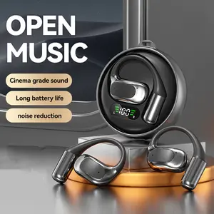 Open Music Open Ear Headphones 360-Degree Panoramic Sound Bluetooth 5.4 Earphones LED Display IPX5 Waterproof Wireless Earbuds for Meeting Driving Traveling Cinema Grade Sound Long Battery Life Noise Reduction