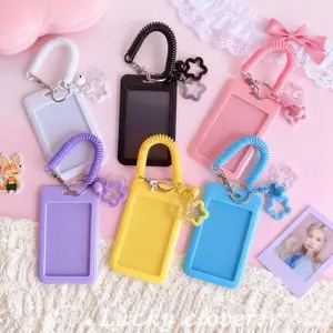 Star Card Holder Keychain Badge Reel, Sliding Cover Bus Meal Card Campus ID Door Access Small Card Employee Badge Spring Rope Lanyard, Personalized Lanyard